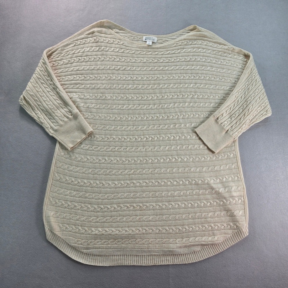 Market & Spruce Stitch Fix Cashmere Silk Cable Knit Sweater M Beige Cream